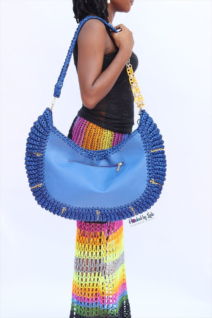 ‘Chidi’ Travel bag in Jean blue leather and Golden streaks