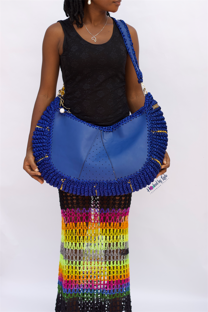 ‘Chidi’ Travel bag in Jean blue leather and Golden streaks