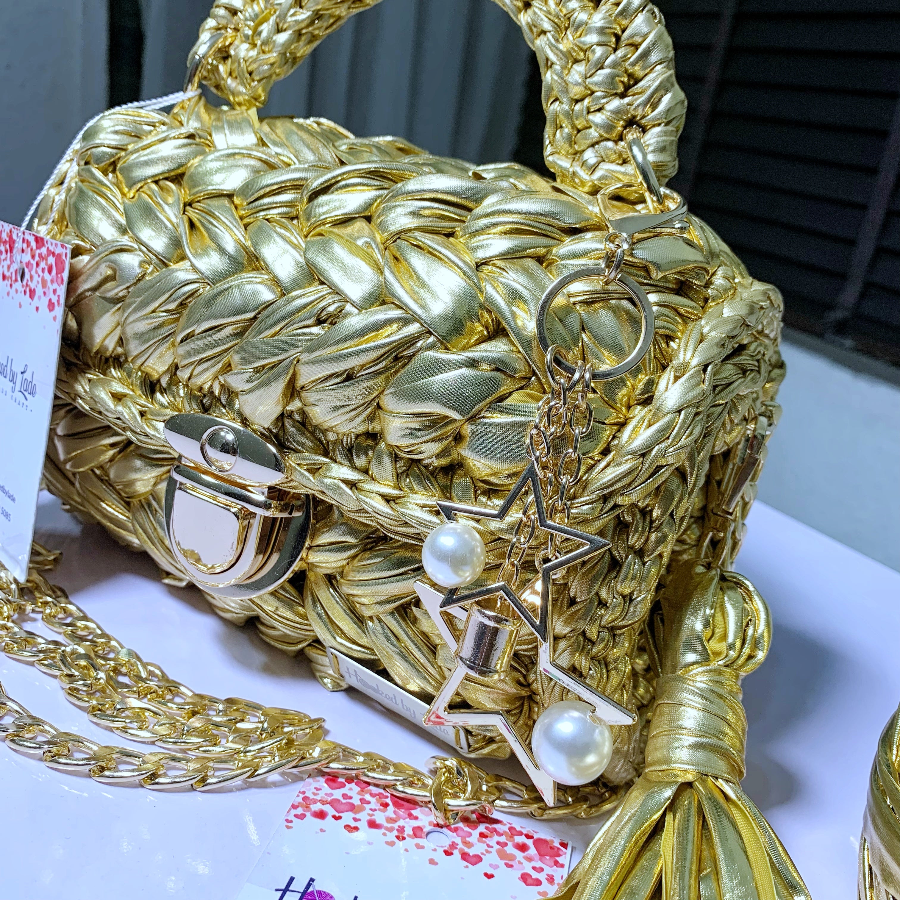 Golden Crochet Bag | Stylish Crochet Bag | Hooked by Lade