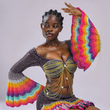 Matt Black 'Damilola' beaded crochet set  (Top and Skort only)