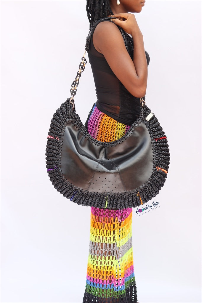‘Chidi’ Travel bag in Black leather and Rainbow Streak