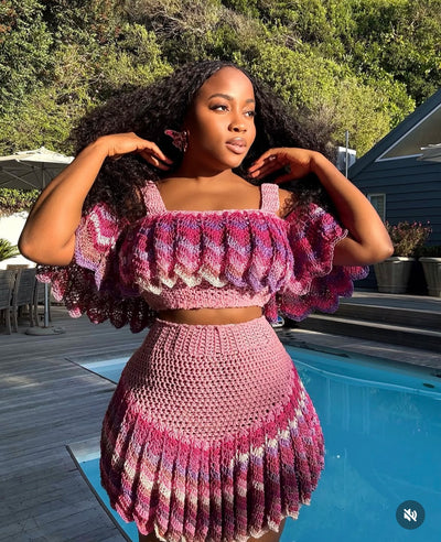 Bubblegum pink ‘Damilola’ set + VJ beaded cap