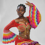 Scarlet Red 'Damilola' beaded crochet set  (Top and Skort only)