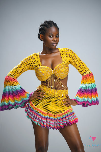 Butterscotch 'Damilola' beaded crochet set  (Top and Skort only)