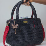 ‘Posi’ tote Crochet Bag in Black and Red highlight (medium)