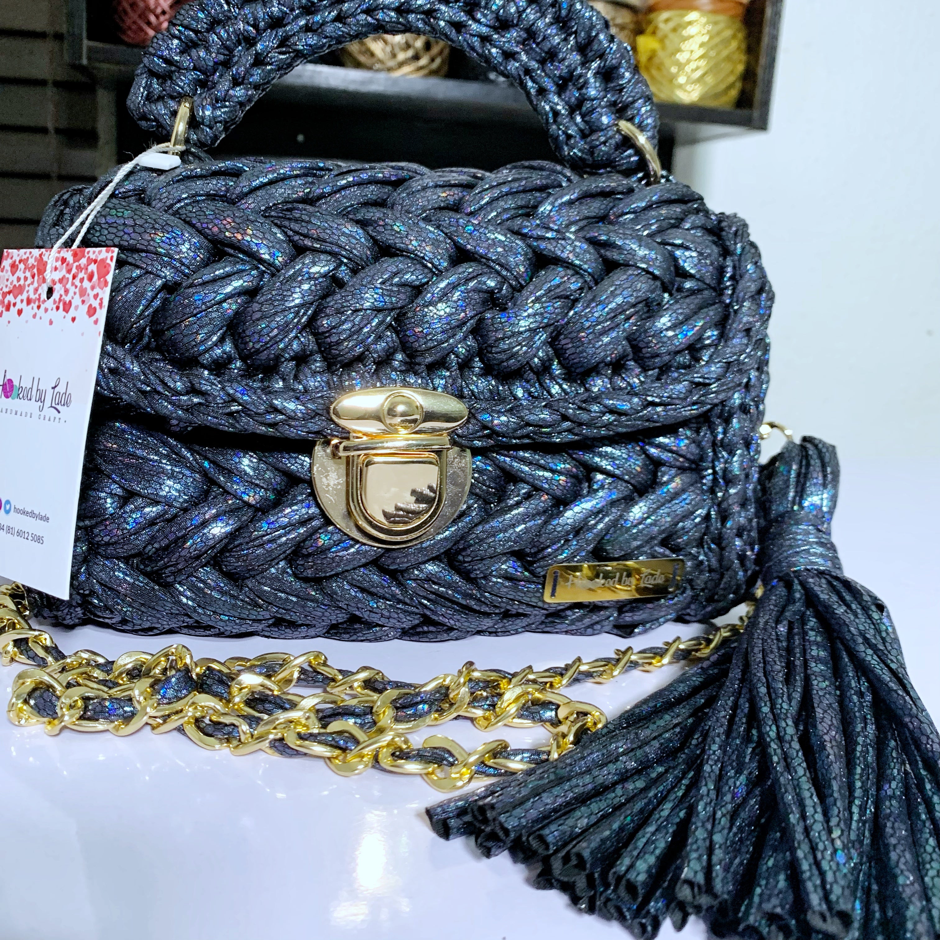 Snake Print Crochet Bag | Blue Crochet Bag | Hooked by Lade