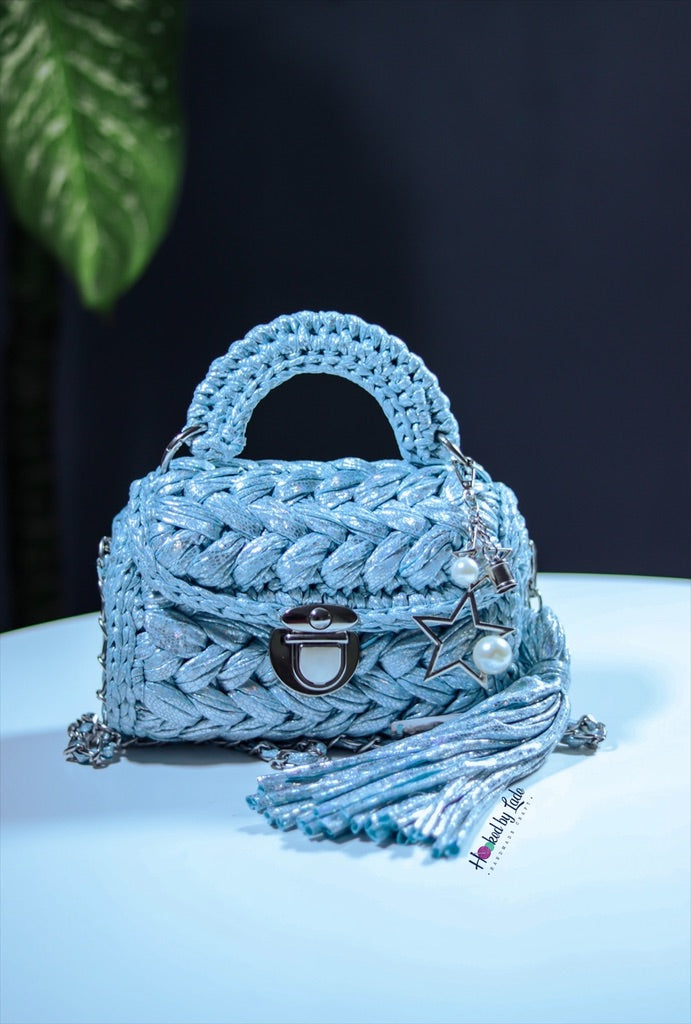 Shimmering ‘Tiffany Blue’ Crochet Bag