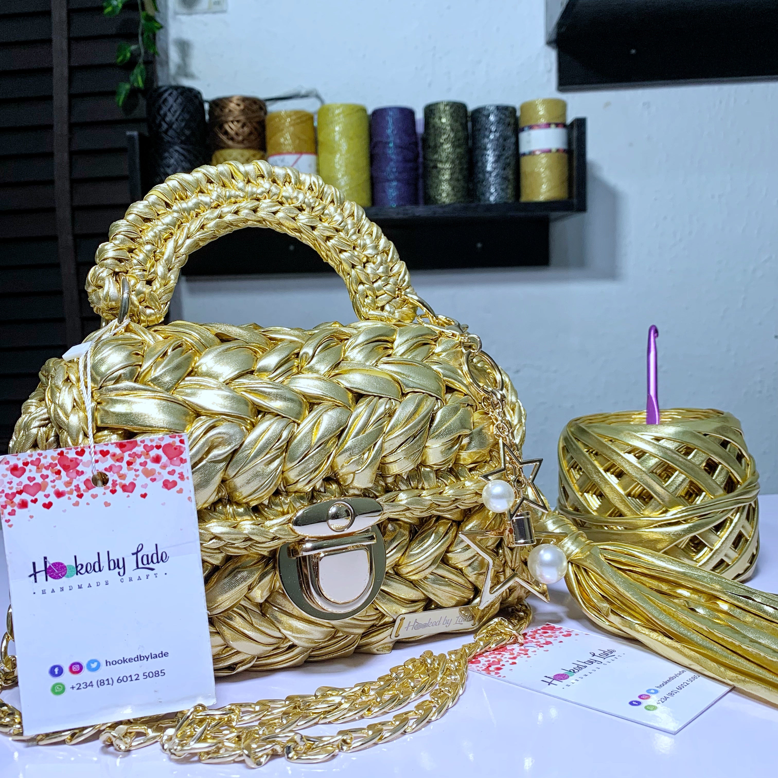 Golden Crochet Bag | Stylish Crochet Bag | Hooked by Lade
