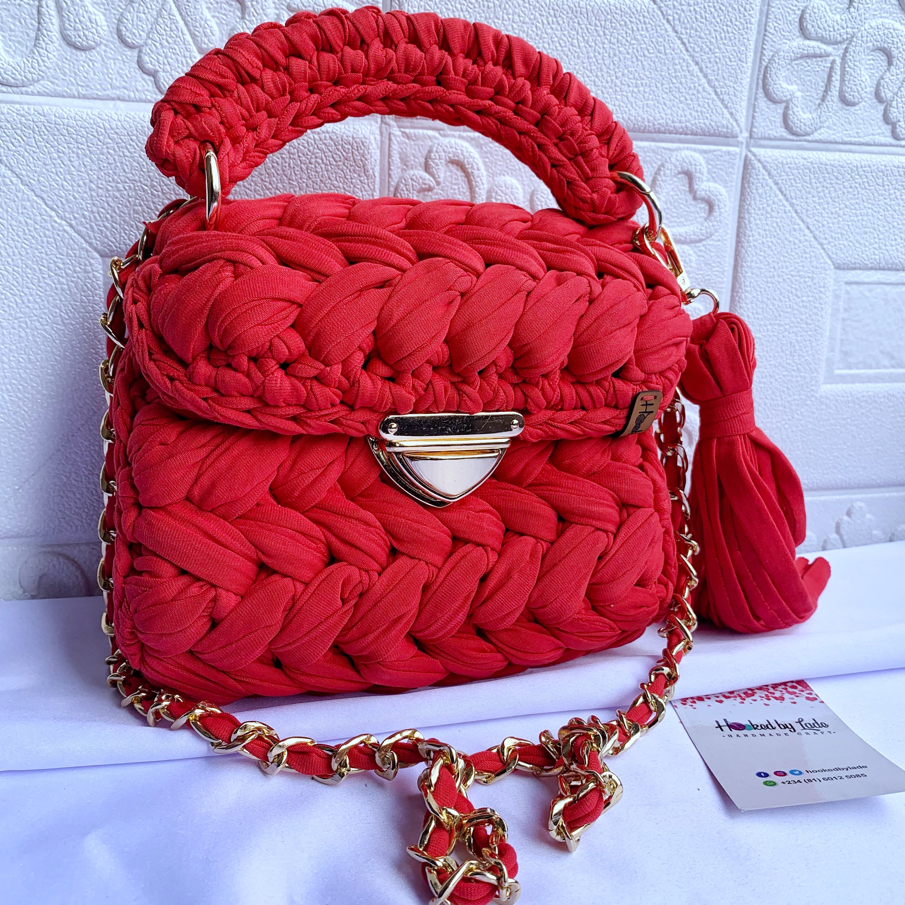 Red discount crochet bag